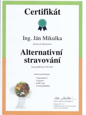 Certifikát Alternatívne stravovanie -5